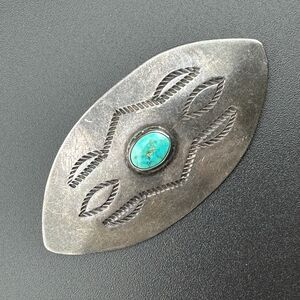 Vintage Native American Navajo Sterling Silver Turquoise Brooch Pin Oval 2.5" L